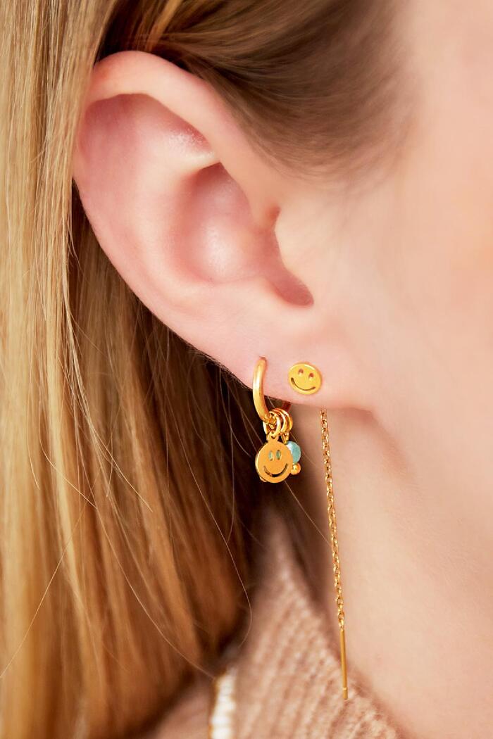 Golden stainless steel earrings smiley & stones Pink Picture2